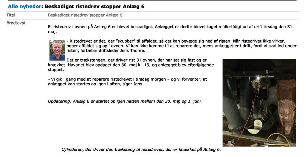 Beskadiget ristedrev stoppe anlæg 6