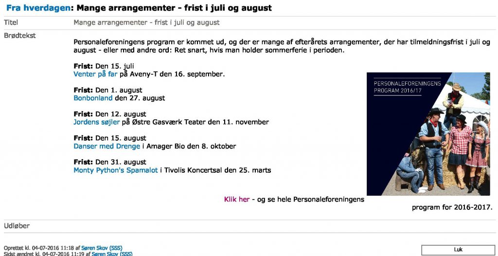 Personaleforeningens arrangementer