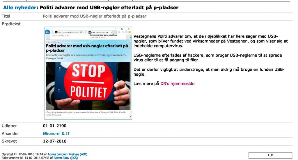 Politi advarer mod USB-nøgler