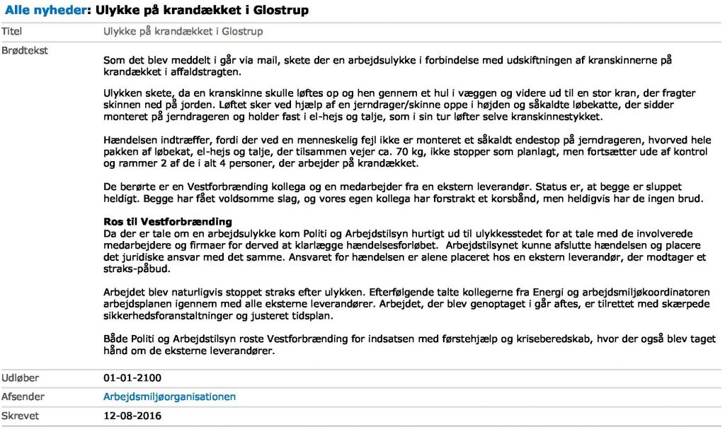 Ulykke på krandæk i Glostrup